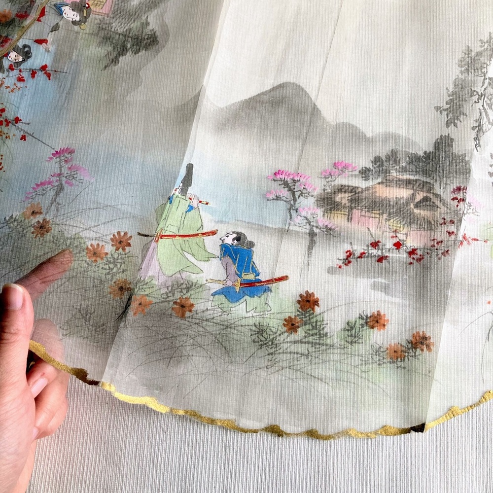 Vintage Set of Traditional Japanese Hand Painted Silks for fans 1 Large 9 Small - Picture 14 of 16